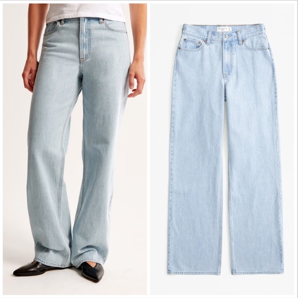 NWT Abercrombie High Rise Loose Fit Jeans in Light Marble - Picture 1 of 4